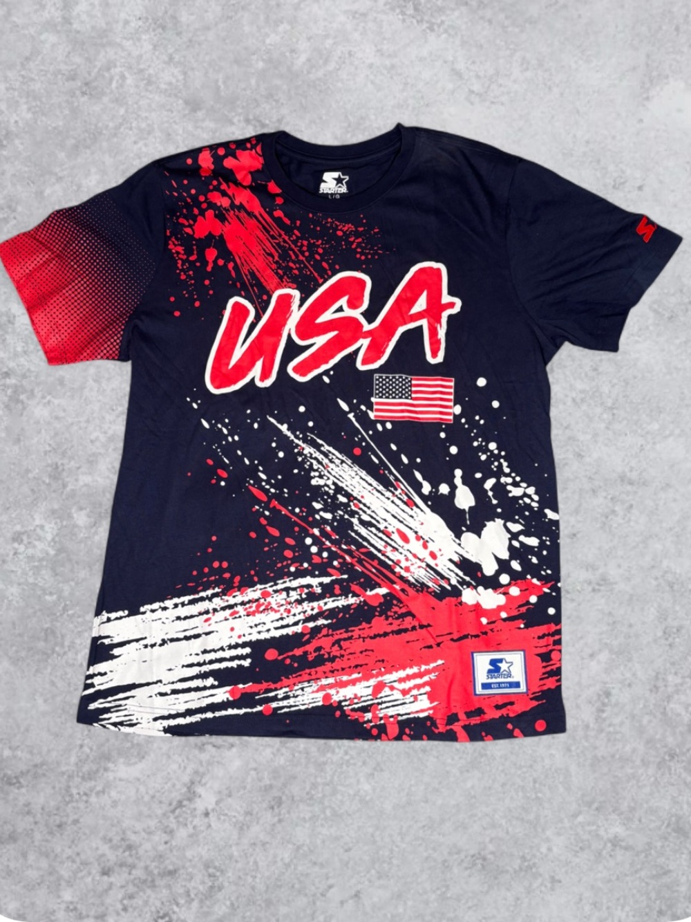 STARTER USA Graphic T-Shirt Splatter Paint Size Large Mens Y2K Streetwear